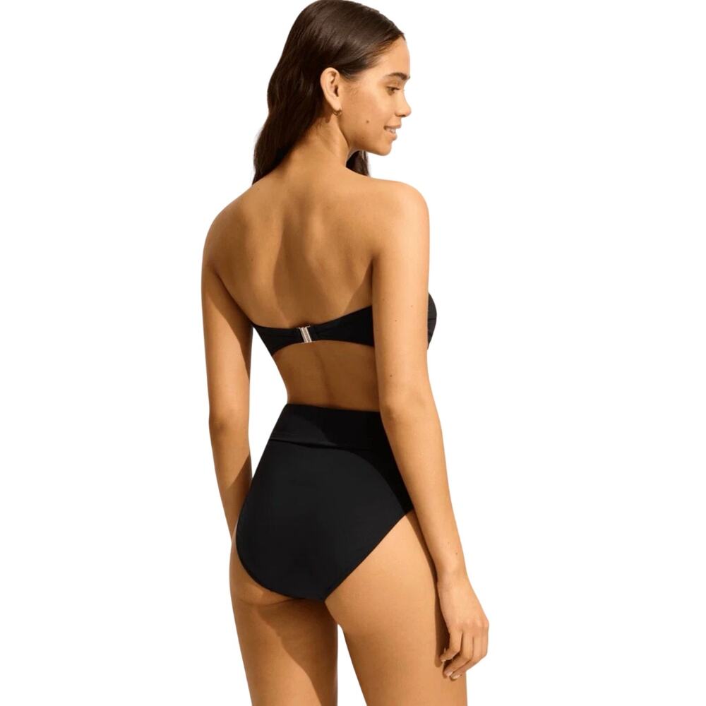 NWT Seafolly Roll Top High Waisted Bikini Bottom Black Wet Look Faux Leather 8 - Picture 10 of 16